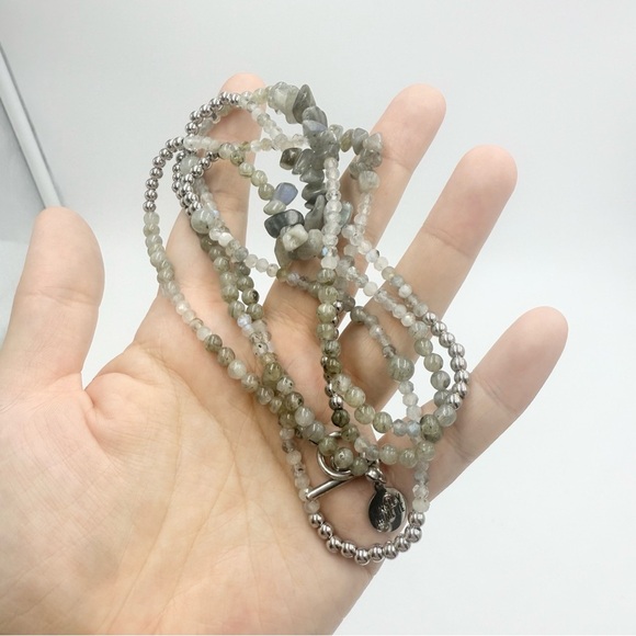 Kinsley Armelle Elegant Smoky Quartz Gemstone Beaded Wrap Necklace Bracelet - Picture 5 of 8